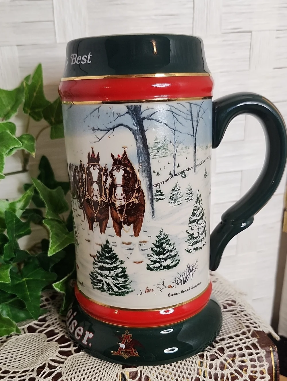 👉*VINTAGE* 1991 BUDWEISER / ANHEUSER BUSCH SEASONAL STEIN (CS133) ~CLYDESDALES